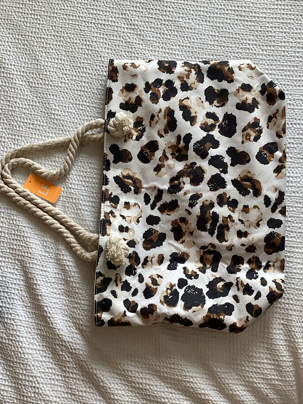 Leopard Print Canvas Tote Bag in White and Brown